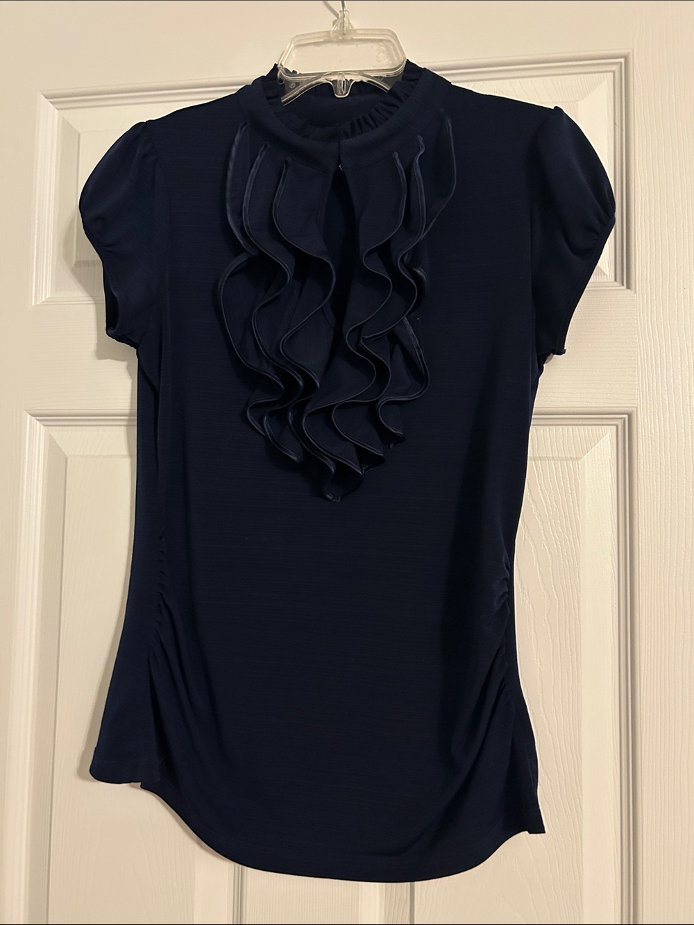 HeartSoul Black Ruffled Front Short Sleeve Blouse
